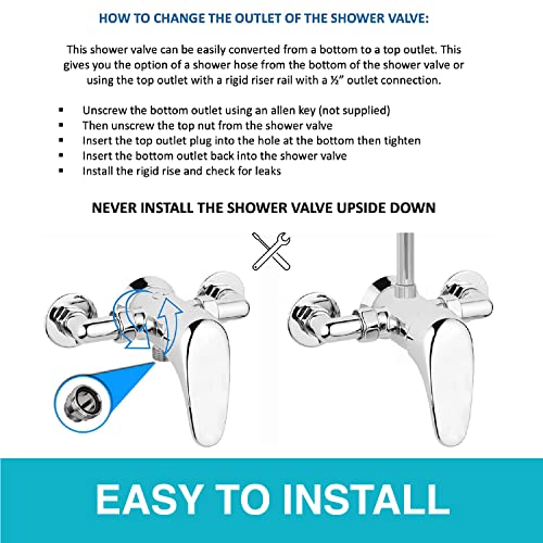 ENKI, Cruze, BT3918, Chrome, Manual Exposed Wall Mounted Shower Mixer Valve, Solid Brass, Modern, Easy to Install, 10-Year Guarantee