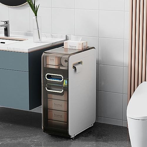 OPSREY Bathroom Floor Storage Cabinet With Transparent Drawers narrow Slender And Tall Movable Towel Storage Rack Side Independent Rolling Device
