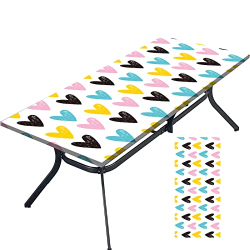 Tablecloth for Folding Table, boho Picnic Table Cover, Waterproof Fitted Table Covers for 6 Foot Tables, Elastic Rim Plastic Table Cover for Picn