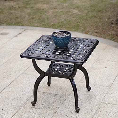 Mandolin Outdoor Patio Table,Rust -Resistant Cast Aluminum Side Table,Weather Resistant End Table,Coffee Table, Perfect for Patio, Backyard Or Ga