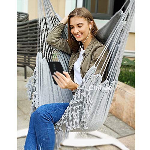 Chihee Hammock Chair Large Relax Hanging Swing Chair Cotton Weave for Superior Comfort Elegant Tassels Creative Metal Strong Spreader Bar 3-secti