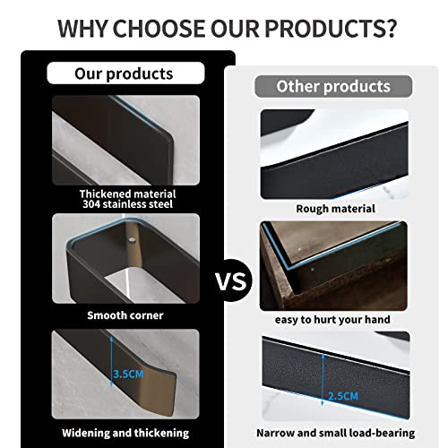 JS Self Adhesive Hand Towel Holder Towel Rail Black Towel Ring for Bathroom Kitchen Stick on Wall No Drilling