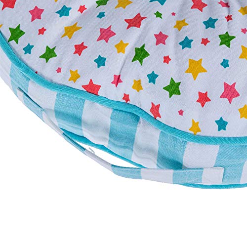 HOMESCAPES Multi-coloured Round Floor Cushion Large Decorative Circular Children’s & Garden Seat Pad with Star Pattern, Pre-Filled 100% Cotton In