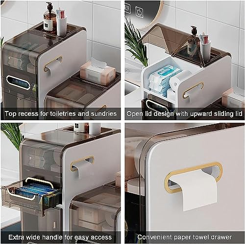 OPSREY Bathroom Floor Cabinet, Free Standing Plastic Storage Organizer, White