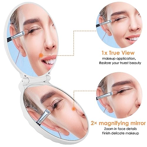 Folding Travel Mirror Lighted Makeup Mirror (White)