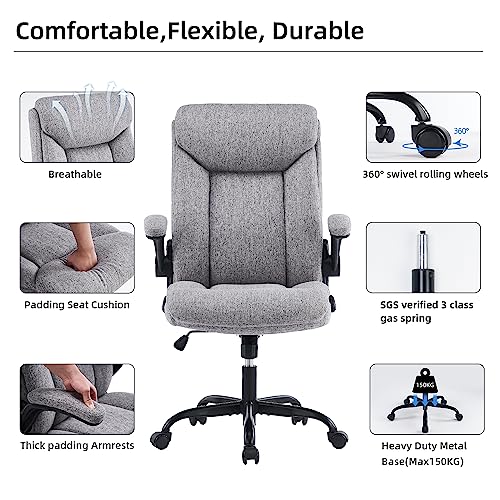 MZLEE Executive Office Chair, Ergonomic Computer Desk Chair Swivel Work Chair with Flip-up Armrest, Adjustable Height, Comfortable for Office Hom