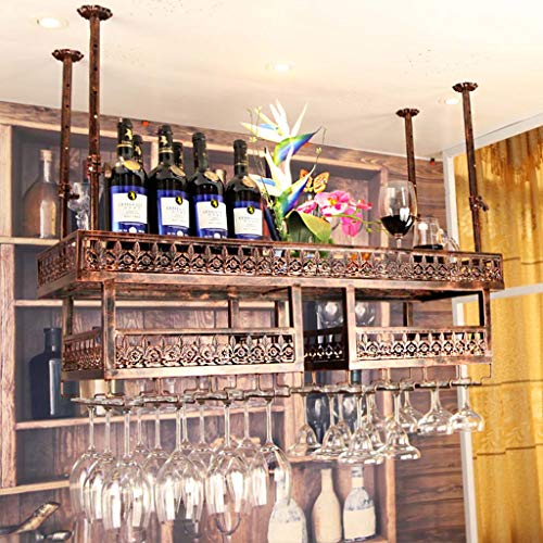 SUCHETA Wine Rack Wall-Mounted Adjustable Iron Ceiling Decoration Frame Industrial Hanging Wine Holder Wine Glass Rack Vintage Wine Bottle Holder