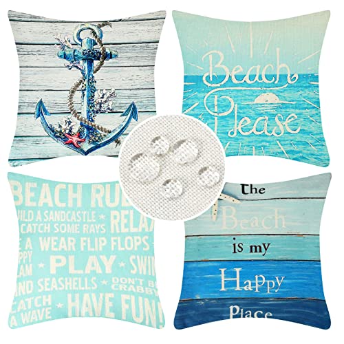 Outdoor Cushion Covers for Garden Furniture Decorative Waterproof Throw Pillow Cover Rudder Starfish Wood Background Square Pillowcases 45X45cm P