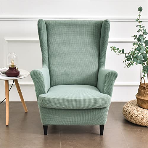 Highdi Wingback Chair Covers 2 Piece Stretch Wing Chair Slipcover, Solid color Jacquard Thicken Strandmon Sofa Cover Furniture Protector for Armc