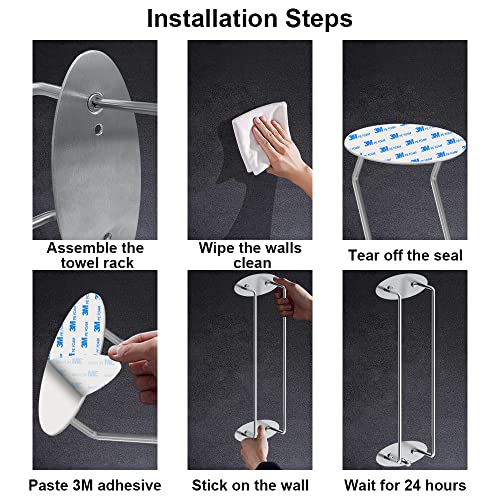 HONPHIER Towel Storage Racks Self-Adhesive Towel Holder Wall Mounted Stainless Steel Towel Rail with Hook No Drilling Bath Towel Holder for Kitch