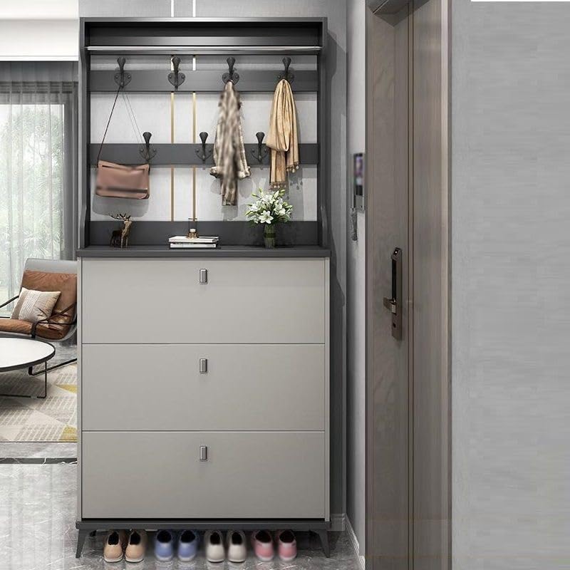 n/a Large capacity space saving storage shoe rack thin shoe cabinet with coat hanger flip bucket shoe cabinet at home door (Color : D, Size : 17