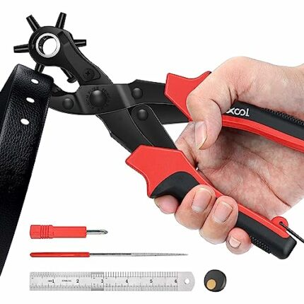 XOOL Leather Hole Punch Plier, Heavy Duty Rotatable Belt Hole Puncher with 6 Different Sizes Used for Belt, Watch Belt, Belt, Shoes, Purses, Clot
