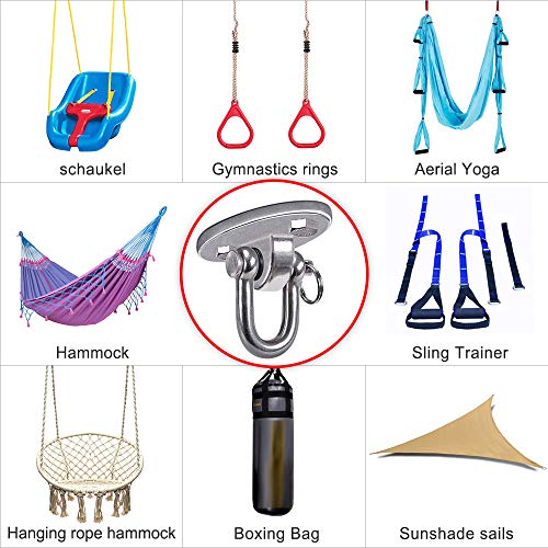 SELEWARE 2 Pieces 900KG Capacity Stainless Steel 180° Swing Hangers, Heavy Duty Swing Hooks for Concrete Ceiling Wooden, Hanging Hardware for Por