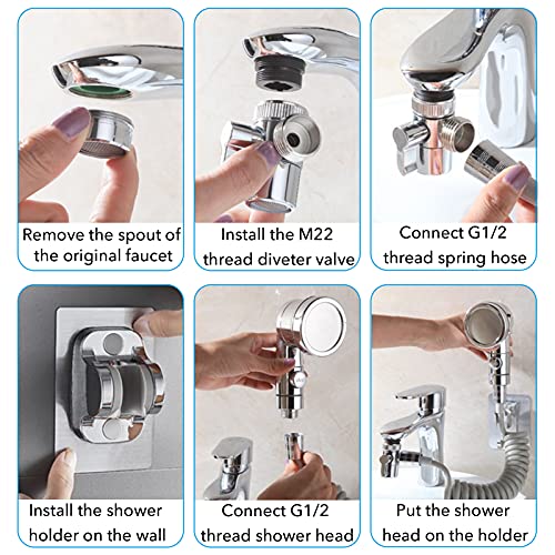 Roscid Sink Faucet Sprayer Attachment Set, Kitchen Bathroom Pet Bathing Shower Head with 9.8ft Hose and G1/2 / M22 / M24 Faucet Adapters, Hair Wa