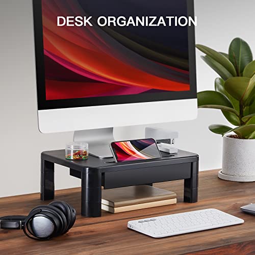 LORYERGO Monitor Stand, Laptop Stand for Desk, Height Adjustable w/Drawer, Computer Stand w/Cellphone Holder, Monitor Riser, Small Printer Stand,