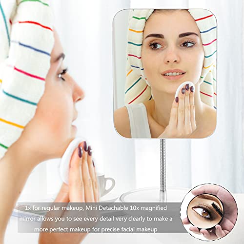 Jasefa Desk Makeup Mirror with Detachable 10x Magnification,360° Rotation Flexible Gooseneck Mirror with Stand,Tabletop Cosmetic Mirror,Good for