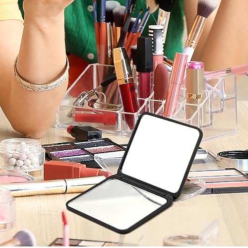 CHEERYMAGIC Portable Folding Mirror, Little Travel Mirror Pocket Compact Makeup Mirror for Make Up Hair Styling and Shaving 7 x 6.5cm Black A4MNS