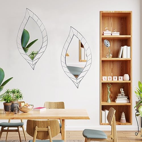 Chunful 2 Pack Wall Mirrors 36 x 18 Inch Decorative Leaf Mirror Artistic Modern Mirror Leaves Shaped Mirrors Decor for Living Room, Bedroom, Bath