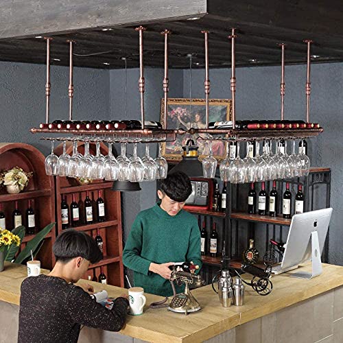 SUCHETA Hanging Wine Rack with Glass Holder and Shelf, Bottle Wall Mountable Wine Rack Shelf Wine Glass Holder Wine Bottle Rack Adjustable Height