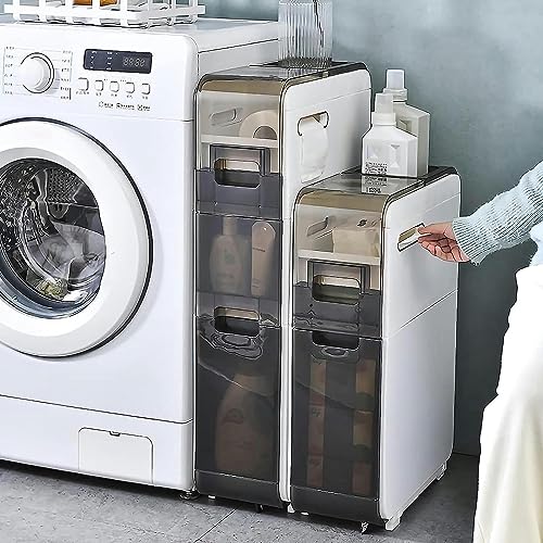 OPSREY Bathroom Floor Storage Cabinet With Transparent Drawers narrow Slender And Tall Movable Towel Storage Rack Side Independent Rolling Device