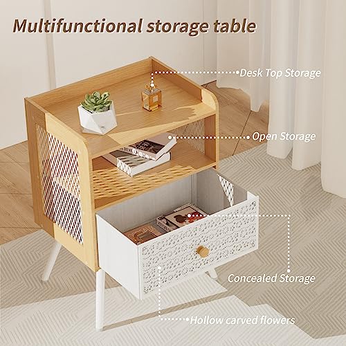 Iirios Nightstands Set of 2, End Table with Open Shelf, 2-Tier Night Stand with Adjustable Metal Floral Drawer, Night Stand for Bedroom Sofa Side