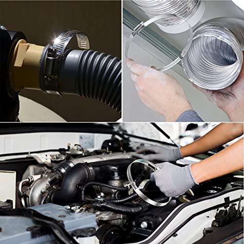 NEBURORA 91-114mm Hose Clip Adjustable 304 Stainless Steel Duct Clamps 4 Pack Worm Gear Clips Clamps 4 inch Diameter Fuel Line Hose Pipe Clamps f