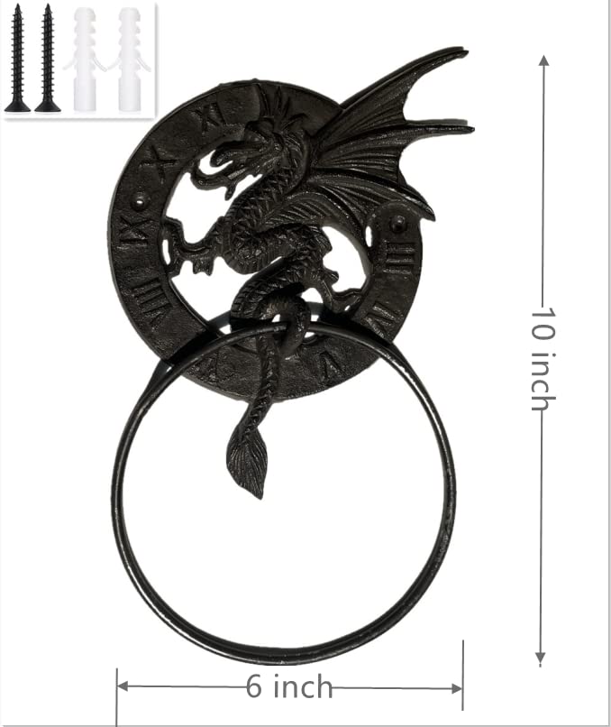 Konjouror Cast Iron Antique Dragon Towel Ring, Wall Mounted Medieval/Gothic Accessories for Bathroom