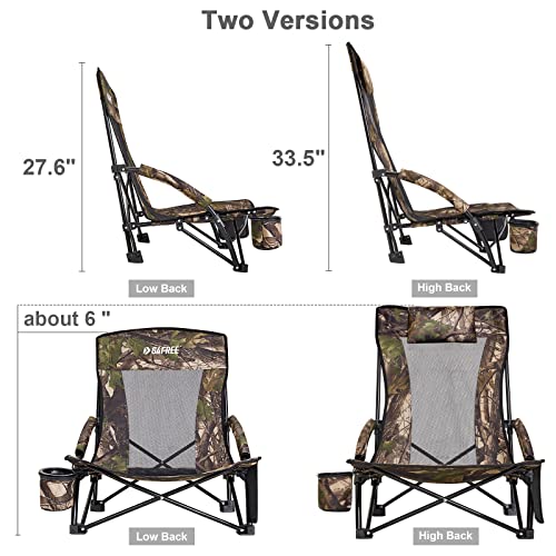 G4Free Upgraded Low Beach Chair Camping Chairs Compact Concert Lumbar Back Support Festival Chair with Carry Bag