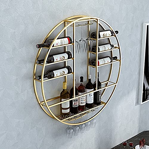 EYLINK Round Wine Rack Wall Mounted Wine Holder Metal | Wine Storage Rack Wine Bottle Holder with Glass Holder Hanging Stemware Racks Bar Wall Wi