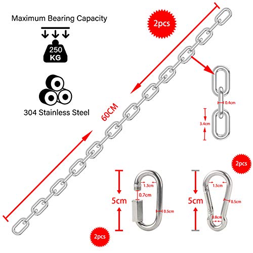 DesertBoy 2Pcs Stainless Steel Chain Heavy Duty M4 Hanging Chair Chain (0.6M/23.7Inch) with 4 Carabiners for Hanging Sandbags, Hanging Chairs, Yo