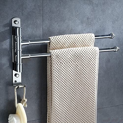 bowarepro Swivel Towel Rail 304 Stainless Steel Towel Rail Wall Mounted 30CM Chrome 2-Arm Swivel Towel for Bathroom Kitchen