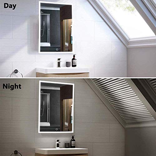 LED Bathroom Wall Mounted Mirror with Touch Sensor, Adjustable Color Temperature Warm/White/Gradient+Anti Fog+IP44 Waterproof, Bathroom Mirror, D