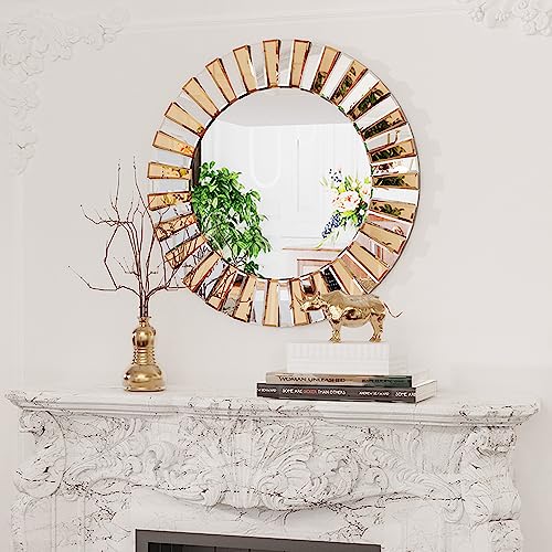 Hallway Art Wall Mirror Decorative: Round Golden and Silver Hung Mirrors 60cm Elegant Artistic Look 5mm Premium Glass 3D Stereoscopic Irregular B