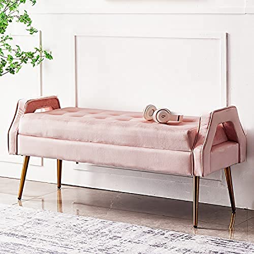 Luxurious Bedside Bench With Gold Legs, Bedroom Bench Velvet Seat, Comfortable And Versatile Entry Shoe Stool,White,100X46X55Cm(39X18X22Inch)