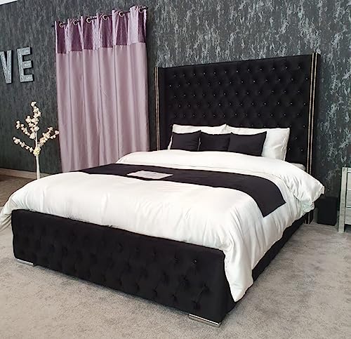 Luxuxry Ottoman Gas Lift Storage Full Chesterfield Wing Upholstered Bed Frame (3FT Single)