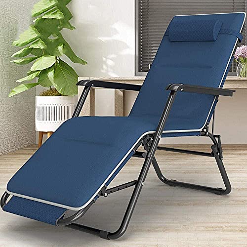 FWZJ Patio Chairs Reclining For Heavy People Folding Deck Chairs Sunbeds For Camping And Gardens Outdoor Camping Chairs-Navy+Cotton Pad-Navy+cott