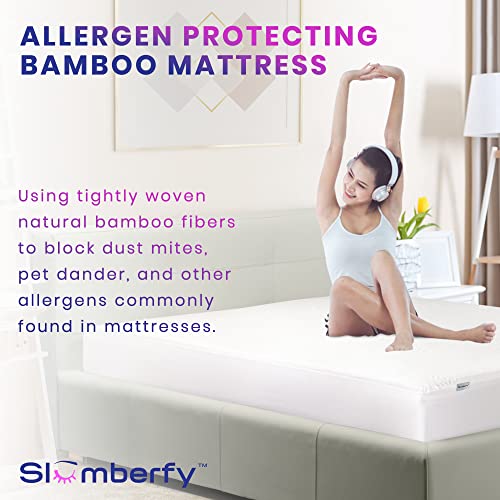 Waterproof Mattress Protector by Slumberfy | Hypoallergenic Bamboo Mattress Protector | Natural + Breathable Jacquard Fabric | Queen Mattress Cov