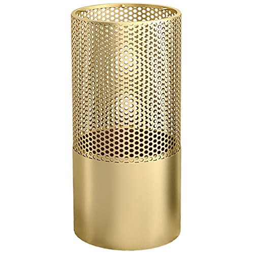 FBITE Umbrella Stands,Round Metal Mesh Umbrella Bucket with Hooks, Hollow Out Storage Rack for Canes Walking Sticks Umbrellas, Patio Home Front D