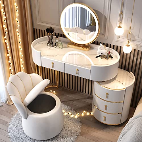 Dressing Table,Dressing Table with LED Lights Mirror Modern Bedroom Furniture Dressing Table,White Vanity Table Sets with Cushioned Stool Vanity