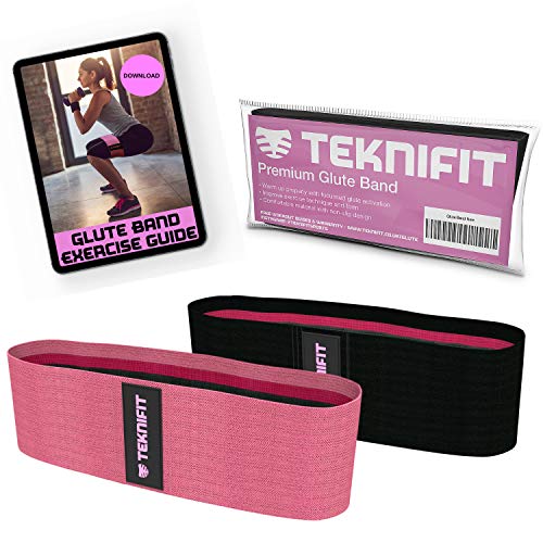 Teknifit Glute Band - Premium Fabric Resistance Band - Non Slip Design for Women - Pink OR Black Booty Band - Inc. Free Workout E-Book (DOWNLOAD)