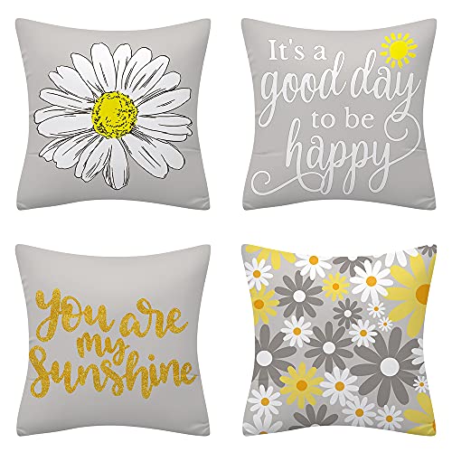 LANKOER Set of 4 Decorative Cushion Covers 45x45cm, Soft Polyester Square Throw Pillow Covers, Perfect to Outdoor Patio Garden Blench Living Room