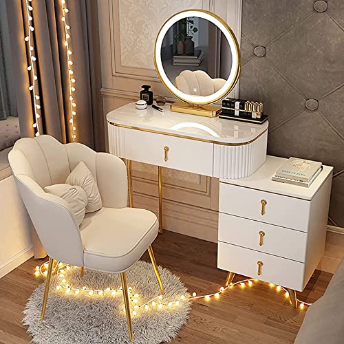 GORKEM Dressing table with LED 3-color lighted mirror Lighted dressing table and sideboard with 3 drawers Ladies and girls dressing table with ot