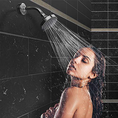 Kaxich Shower Head 4 Inch Rainfall High Pressure Showerhead 5 Spray Settings with Adjustable Metal Swivel Ball Joint, Fixed Mount