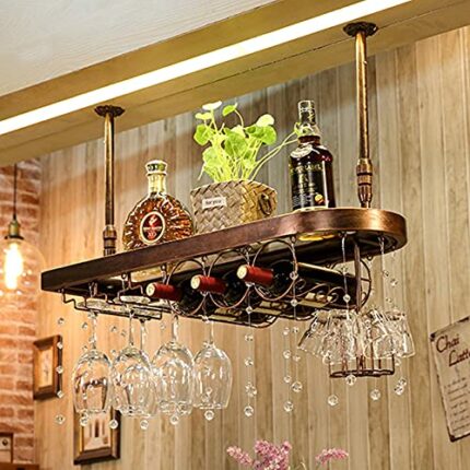wine racks metal Creative Wrought Iron Wine Rack, Upside Down Goblet Wine Holder, Bar Hanging Wine Storage Shelf, Wine Cabinet Bar Hanger, Househ