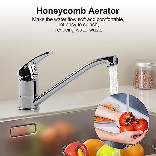 Kitchen Sink Mixer Tap, Single Top Lever Swivel Long Spout Monobloc Hot and Cold Water Kitchen Faucet Chrome Kitchen Tap with 2 Hoses