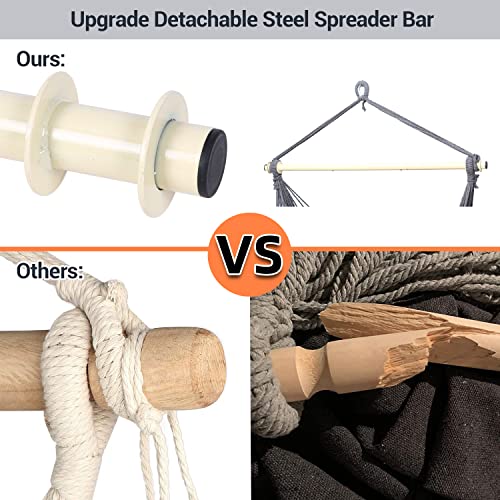 Hanging Chair Cotton Swing Chair with Hardwares, Ohuhu XL Portable Gray Hammock Chair with Cushions Installation Kit Detachable Metal Support Bar