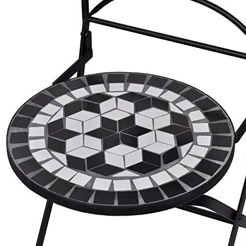 Foldable Bistro Chairs, Romantic Mosaic Bistro Chairs Weather-resistant Easy-to-Clean Ceramic Chair for Garden Patio Balcony Black and White
