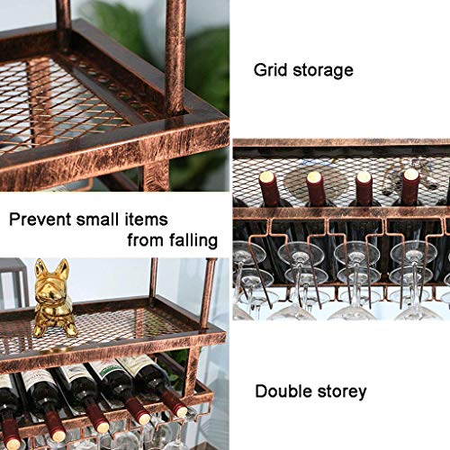 EYLINK Wine Racks,Cafe Hanging with Glass Holder and Shelf, Adjustable Metal Ceiling Bar Wine Glass Rack, 2-Layer Industrial Iron Bottle Holder W