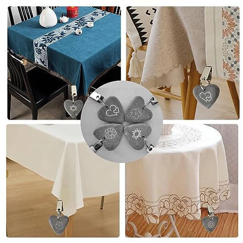 Divono 8Pcs Table Cloth Clips For Outside Table,Tablecloth Clips,Curtain Weights Pendant Heart Shape Stone With Metal Clips For Outdoor Party Pic