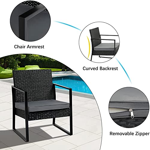 TJLSS 3 PCS Rattan Garden Furniture Set Outdoor Rattan Wicker Bistro Set with Coffee Table for Indoor Outdoor Patio Garden Backyard